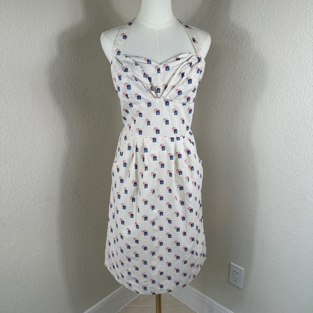 Anthropologie‎ Girls from Savoy Halter Dress Womens 8 Cream Paris Postcard Retro